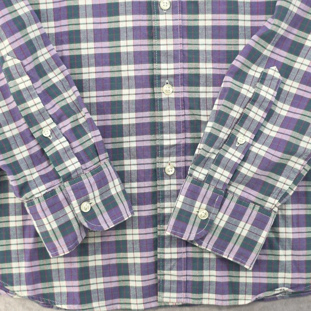J.Crew Mens Large Slim Broken-In Oxford Plaid Purple Green Button Down Shirt